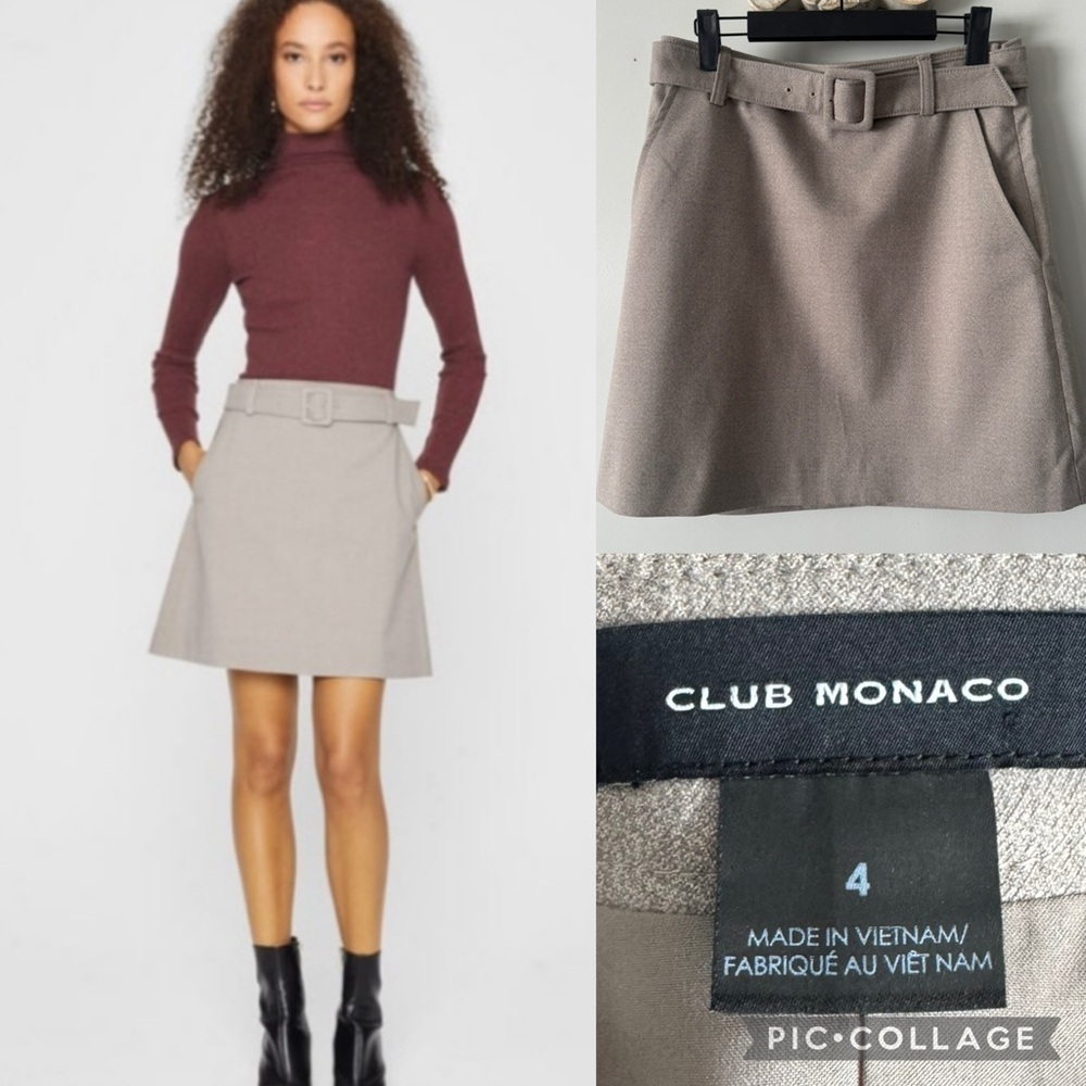 Club Monaco Taupe A-Line Belted Skirt